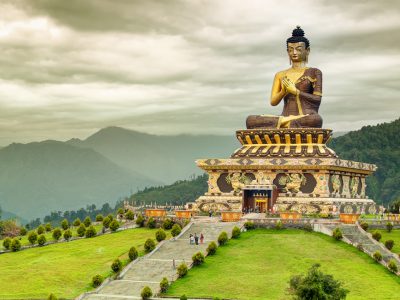 Beautiful-huge-statue-of-Lord-Buddha,-at-Rabangla-,-Sikkim